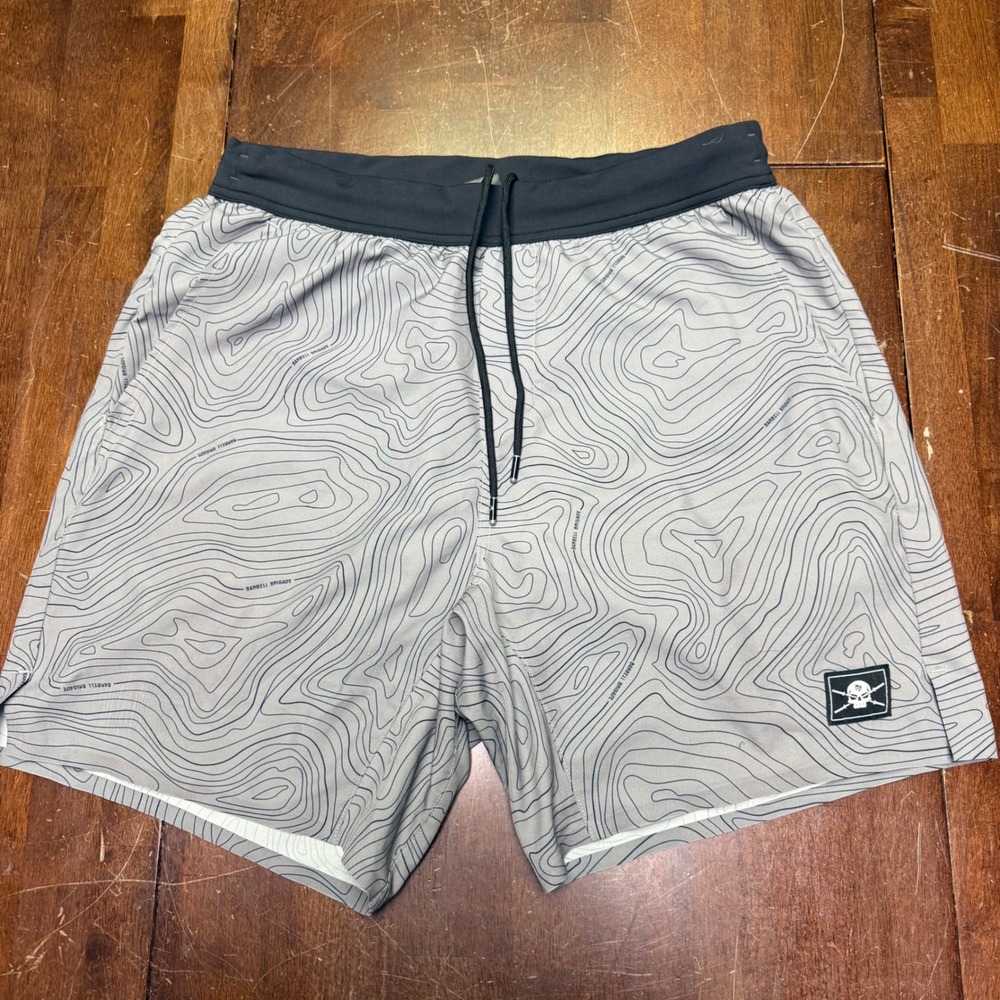 Barbell Brigade Training Shorts Mens Medium Gray Topographic Skull Gym Athletic